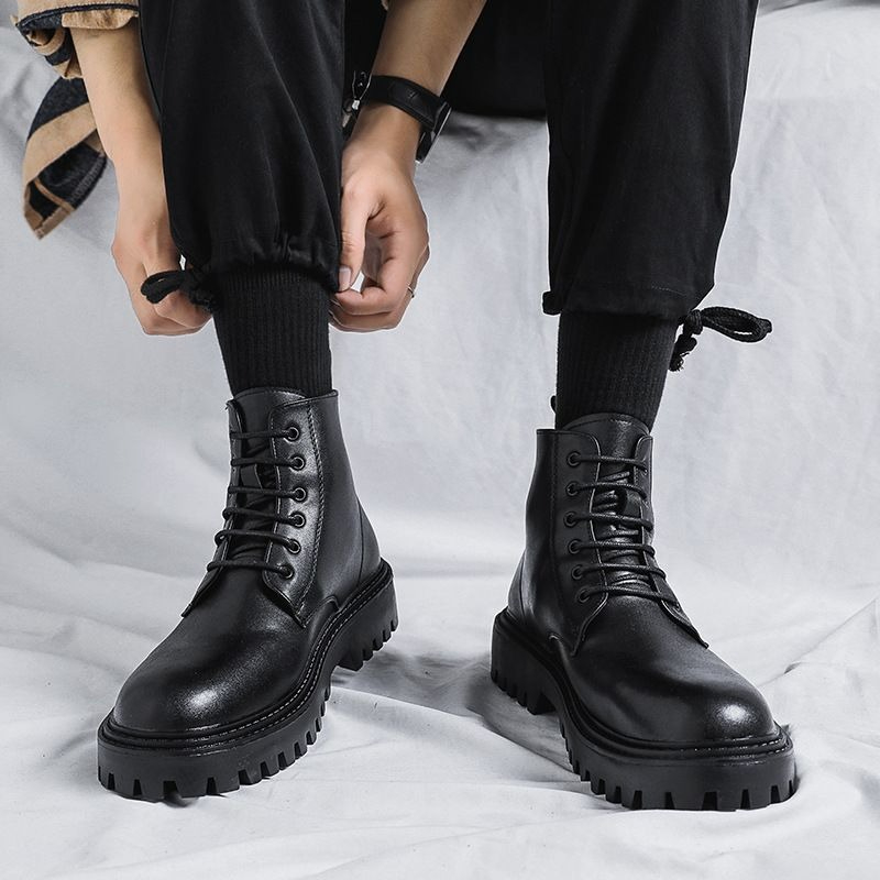 Men'S Shoes Increase Height - Men High Top Leather Boots Fashion